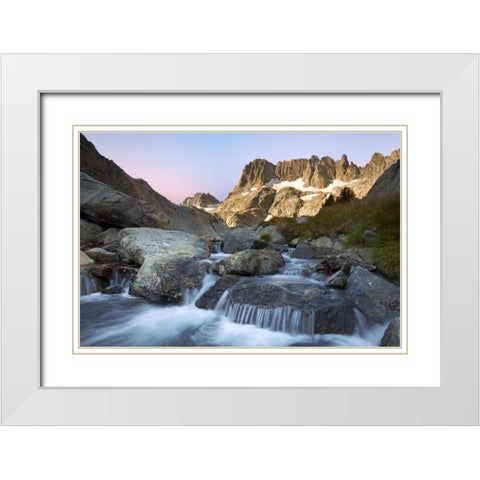 CA, Inyo NF The Minarets and rapids in a stream White Modern Wood Framed Art Print with Double Matting by Paulson, Don