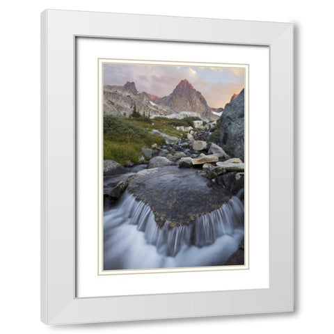CA, Inyo NF Stream with waterfall and Mt Ritter White Modern Wood Framed Art Print with Double Matting by Paulson, Don