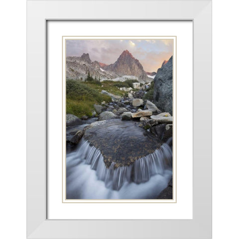 CA, Inyo NF Stream with waterfall and Mt Ritter White Modern Wood Framed Art Print with Double Matting by Paulson, Don