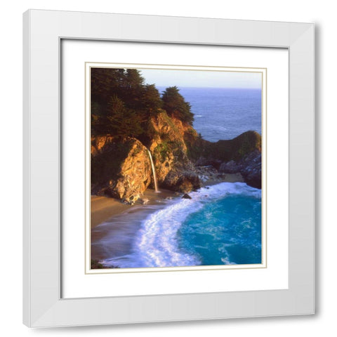 CA, Julia Pfeiffer Burns Waterfall on the coast White Modern Wood Framed Art Print with Double Matting by Talbot Frank, Christopher