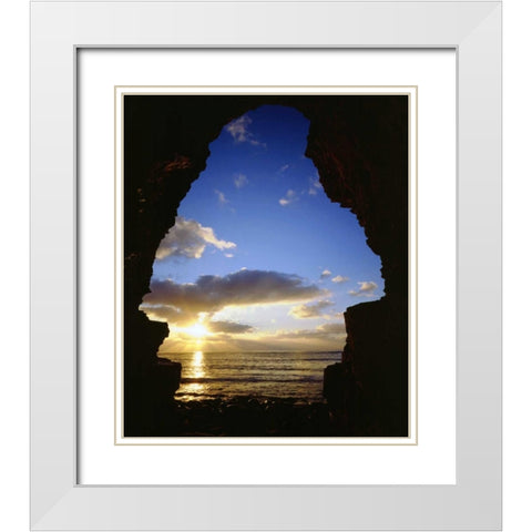 CA, San Diego,  Sunset Cliffs, Sunset thru a cave White Modern Wood Framed Art Print with Double Matting by Talbot Frank, Christopher