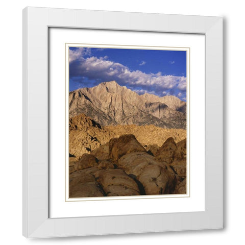 CA, Lone Pine Lone Pine Peak and Mt Whitney White Modern Wood Framed Art Print with Double Matting by Flaherty, Dennis