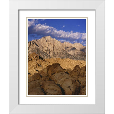 CA, Lone Pine Lone Pine Peak and Mt Whitney White Modern Wood Framed Art Print with Double Matting by Flaherty, Dennis