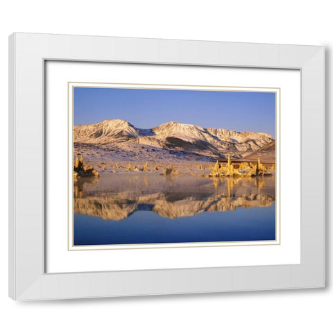 California Hills and tufas reflect in Mono lake White Modern Wood Framed Art Print with Double Matting by Flaherty, Dennis