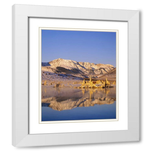 California Hills and tufas reflect in Mono lake White Modern Wood Framed Art Print with Double Matting by Flaherty, Dennis