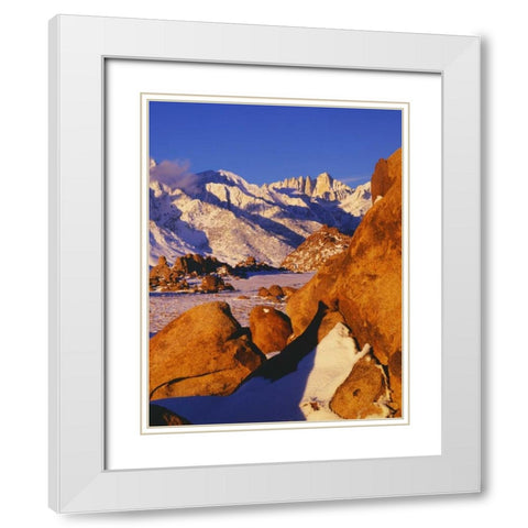 CA, Sierra Nevada Mt Whitney and Lone Pine peak White Modern Wood Framed Art Print with Double Matting by Flaherty, Dennis