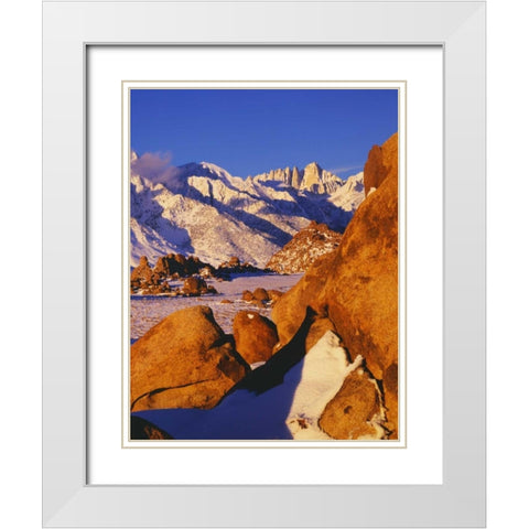 CA, Sierra Nevada Mt Whitney and Lone Pine peak White Modern Wood Framed Art Print with Double Matting by Flaherty, Dennis