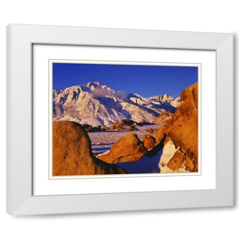 CA, Sierra Nevada Mt Whitney and Lone Pine peak White Modern Wood Framed Art Print with Double Matting by Flaherty, Dennis