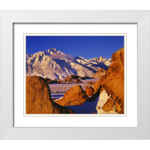 CA, Sierra Nevada Mt Whitney and Lone Pine peak White Modern Wood Framed Art Print with Double Matting by Flaherty, Dennis