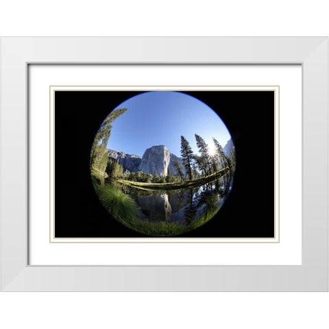 CA, Yosemite Capitan and the Merced River White Modern Wood Framed Art Print with Double Matting by Flaherty, Dennis