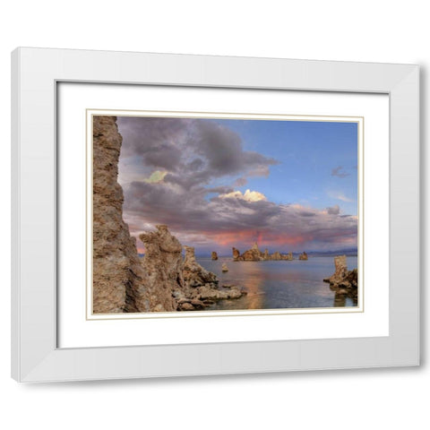 CA Sunset reflection on clouds over Mono lake White Modern Wood Framed Art Print with Double Matting by Flaherty, Dennis