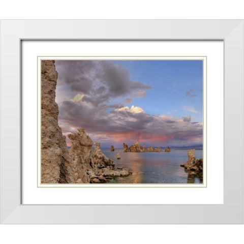 CA Sunset reflection on clouds over Mono lake White Modern Wood Framed Art Print with Double Matting by Flaherty, Dennis