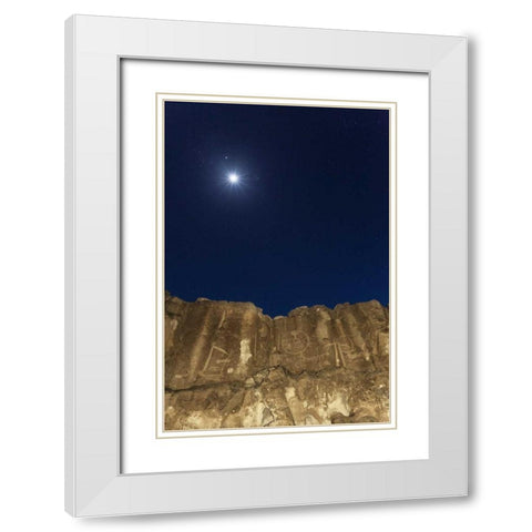 CA, Chalfant Canyon Petroglyph on rock face White Modern Wood Framed Art Print with Double Matting by Flaherty, Dennis