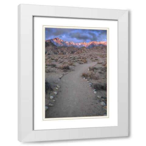CA, Sunrise on Lone Pine Peak and Mt Whitney White Modern Wood Framed Art Print with Double Matting by Flaherty, Dennis