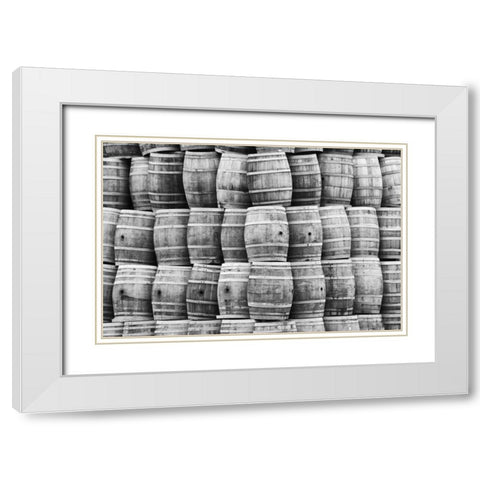 CA, San Luis Obispo Co, Stack of wine barrels White Modern Wood Framed Art Print with Double Matting by Flaherty, Dennis