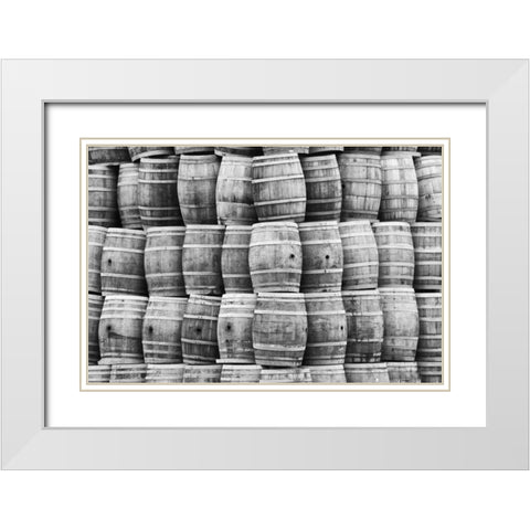 CA, San Luis Obispo Co, Stack of wine barrels White Modern Wood Framed Art Print with Double Matting by Flaherty, Dennis