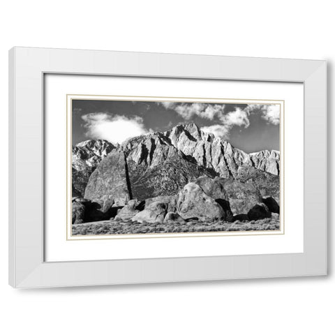 CA, Sierras Alabama Hills and Lone Pine Peak White Modern Wood Framed Art Print with Double Matting by Flaherty, Dennis