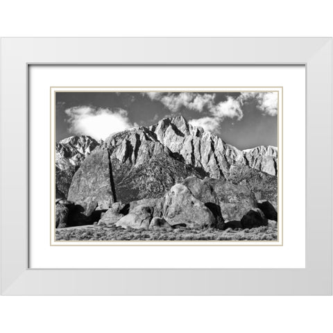 CA, Sierras Alabama Hills and Lone Pine Peak White Modern Wood Framed Art Print with Double Matting by Flaherty, Dennis
