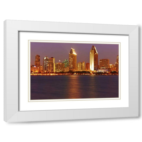 CA, San Diego Downtown skyline from the harbor White Modern Wood Framed Art Print with Double Matting by Ross, Steve