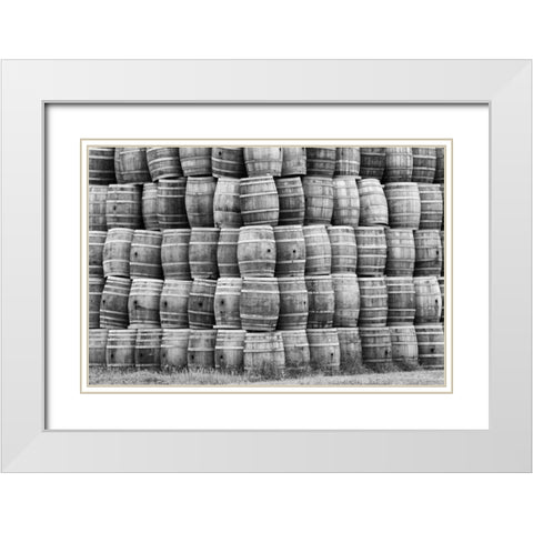 CA, San Luis Obispo Co, Stack of wine barrels White Modern Wood Framed Art Print with Double Matting by Flaherty, Dennis