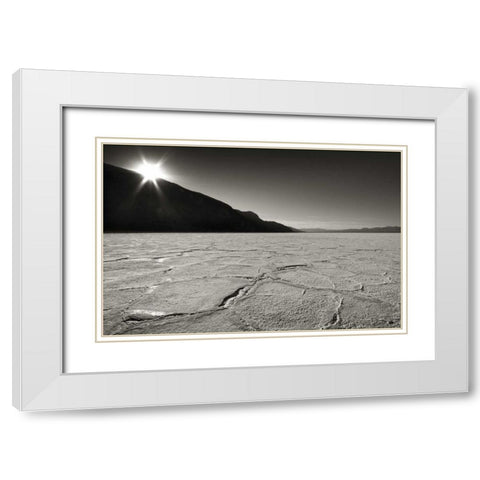 CA, Death Valley Sunburst over salt pan White Modern Wood Framed Art Print with Double Matting by Young, Bill