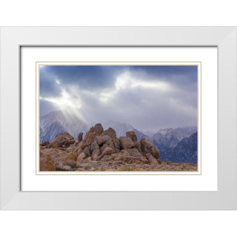 CA, Alabama Hills Clouds over Lone Pine Peak White Modern Wood Framed Art Print with Double Matting by Paulson, Don