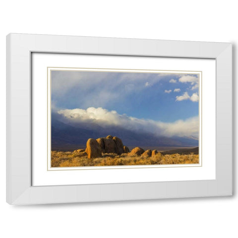 CA, Alabama Hills Mountain and desert landscape White Modern Wood Framed Art Print with Double Matting by Paulson, Don