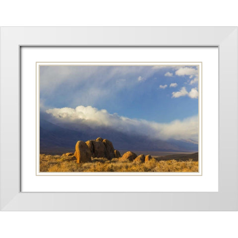 CA, Alabama Hills Mountain and desert landscape White Modern Wood Framed Art Print with Double Matting by Paulson, Don