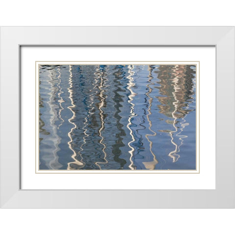 CA, San Diego Abstract water reflection of boats White Modern Wood Framed Art Print with Double Matting by Paulson, Don