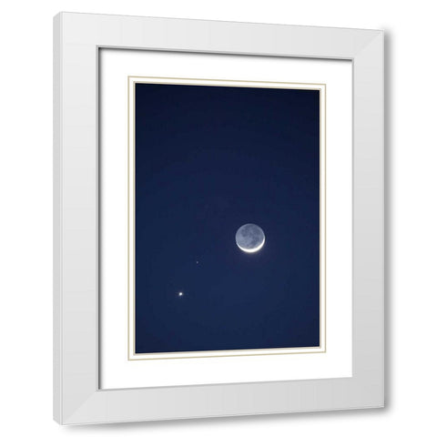 California Moon, Venus and Pluto in the sky White Modern Wood Framed Art Print with Double Matting by Flaherty, Dennis