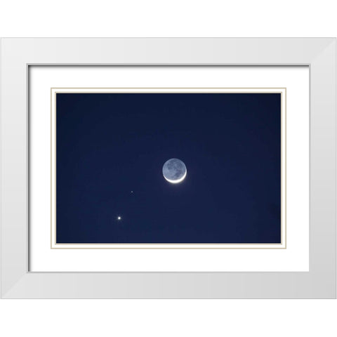 California Moon, Venus and Pluto in the sky White Modern Wood Framed Art Print with Double Matting by Flaherty, Dennis