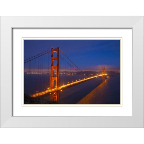 CA, San Francisco Golden Gate Bridge at night White Modern Wood Framed Art Print with Double Matting by Zuckerman, Jim