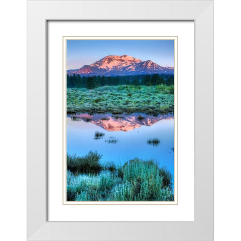 California-Sierra Nevada Range Mammoth Mountain reflects in Mammoth Creek White Modern Wood Framed Art Print with Double Matting by Jaynes Gallery