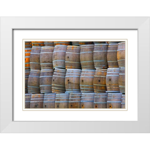 California San Luis Obispo Stacked wine barrels White Modern Wood Framed Art Print with Double Matting by Jaynes Gallery