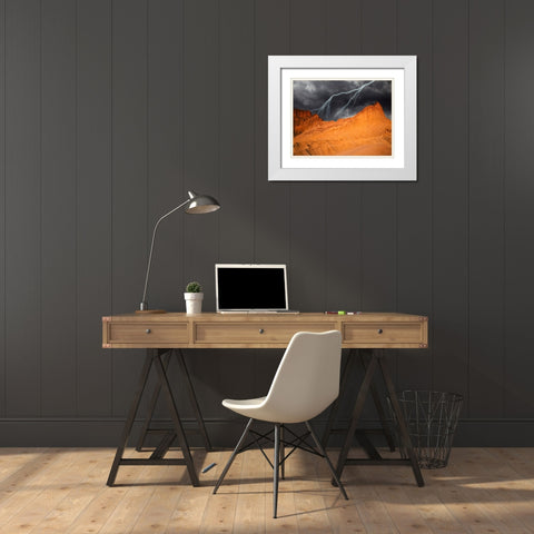 California-Death Valley National Park Composite of lightning over Golden Canyon at sunset White Modern Wood Framed Art Print with Double Matting by Jaynes Gallery
