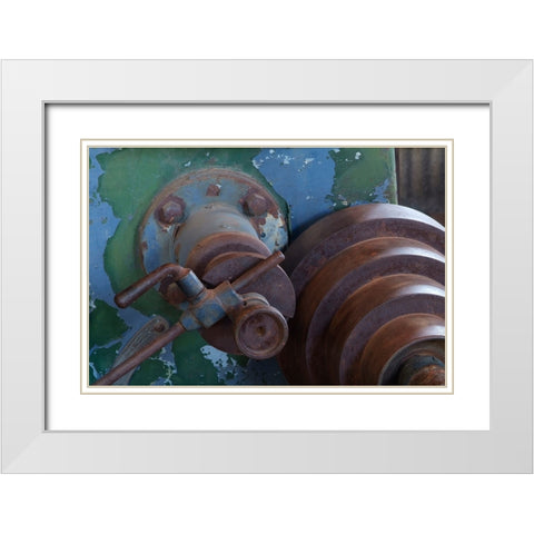 Usa-California Heavy equipment rusts in the machine shop at the Bodie Stamp Mill White Modern Wood Framed Art Print with Double Matting by Sederquist, Betty