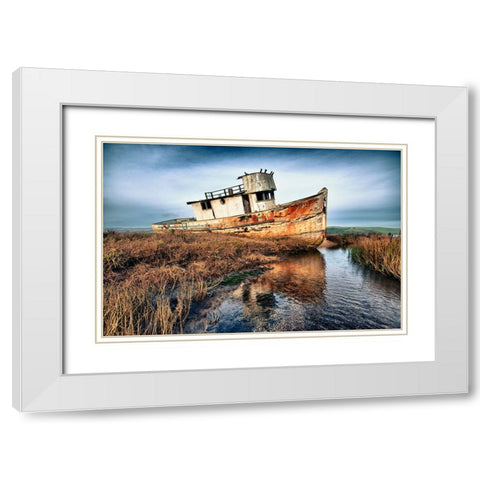 Usa-California Rotting fishing boat near Point Reyes White Modern Wood Framed Art Print with Double Matting by Sederquist, Betty
