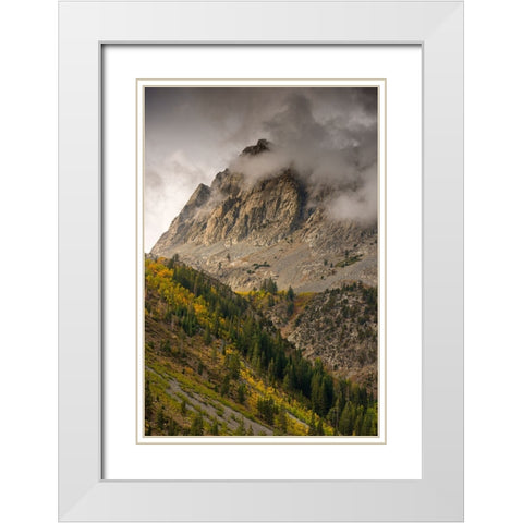 Usa-California-Sierra Nevada Mighty Peaks in the Lundy Lake area in fall White Modern Wood Framed Art Print with Double Matting by Sederquist, Betty