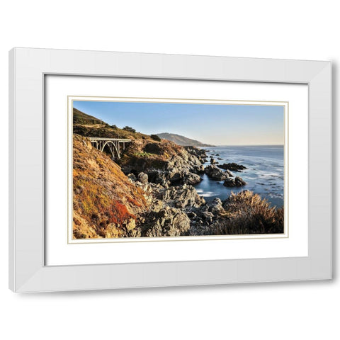 California-Big Sur-Granite Canyon Bridge-The View along the Coast Below the Bridge White Modern Wood Framed Art Print with Double Matting by Looney, Hollice