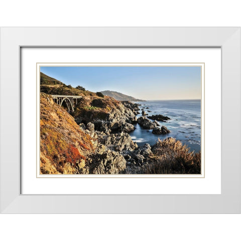 California-Big Sur-Granite Canyon Bridge-The View along the Coast Below the Bridge White Modern Wood Framed Art Print with Double Matting by Looney, Hollice