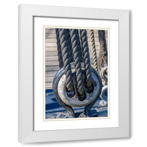 Tarred Nautical rope and pulley-San Francisco-California-USA White Modern Wood Framed Art Print with Double Matting by Engelbrecht, Jim