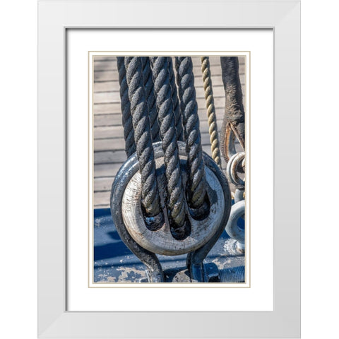 Tarred Nautical rope and pulley-San Francisco-California-USA White Modern Wood Framed Art Print with Double Matting by Engelbrecht, Jim