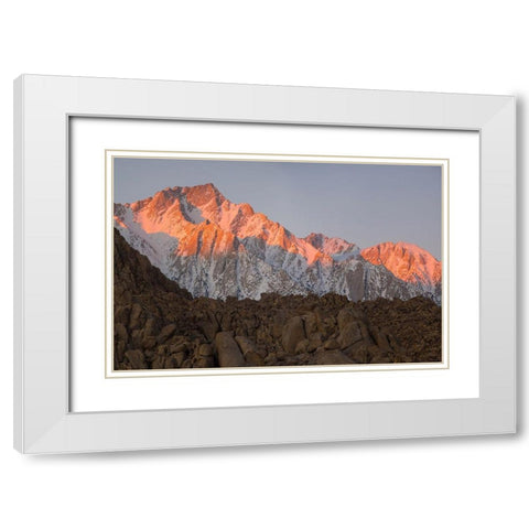 California Lone Pine-Alabama Hills with the eastern Sierra Nevada-Lone Pine Peak White Modern Wood Framed Art Print with Double Matting by Wild, Jamie and Judy