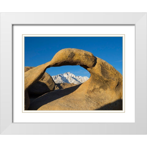 California Lone Pine-Alabama Hills-Mobius Arch and Lone Pine Peak White Modern Wood Framed Art Print with Double Matting by Wild, Jamie and Judy