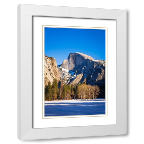Afternoon light on Half Dome in winter-Yosemite National Park-California-USA White Modern Wood Framed Art Print with Double Matting by Bishop, Russ