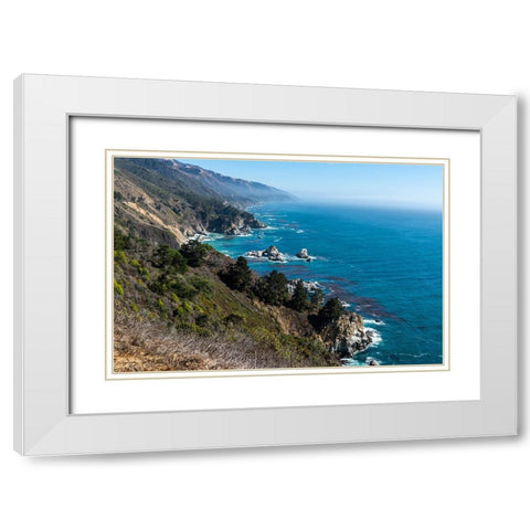The rugged coastline of Big Sur-California with wisps of fog floating into the hills White Modern Wood Framed Art Print with Double Matting by Haddad, Sheila