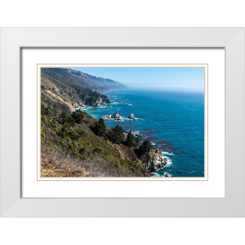 The rugged coastline of Big Sur-California with wisps of fog floating into the hills White Modern Wood Framed Art Print with Double Matting by Haddad, Sheila