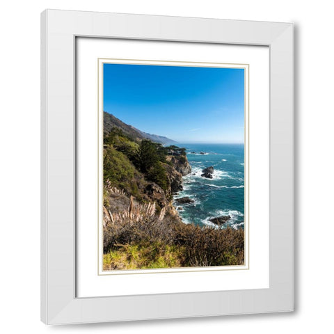 The rugged coastline of Big Sur with wisps of fog drifting into the hills White Modern Wood Framed Art Print with Double Matting by Haddad, Sheila