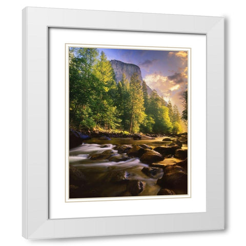 Merced River flows through Yosemite National Park in California White Modern Wood Framed Art Print with Double Matting by SMO