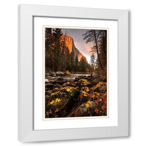 Fall along Merced River in Yosemite National Park-California White Modern Wood Framed Art Print with Double Matting by SMO